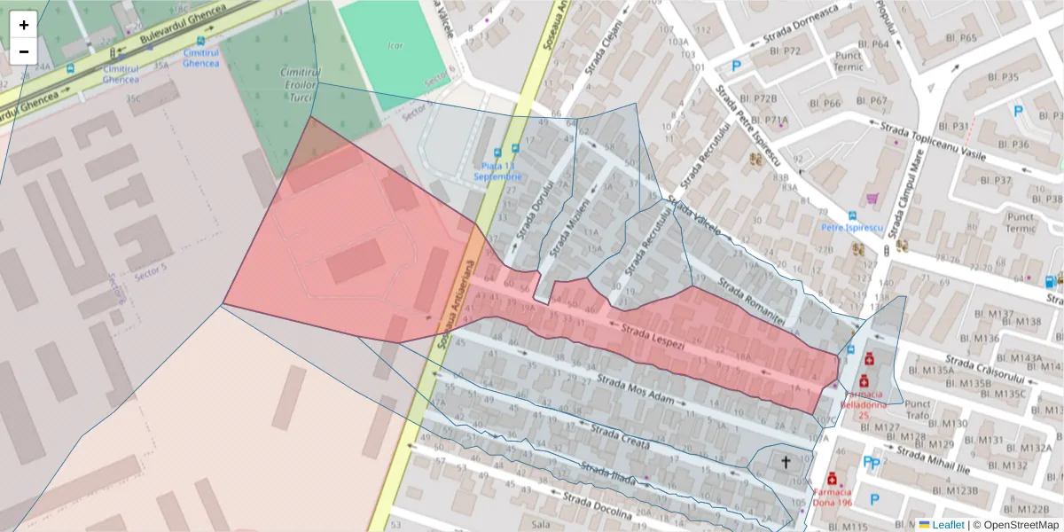 Hartă a codului poștal  și a codurilor poștale învecinate