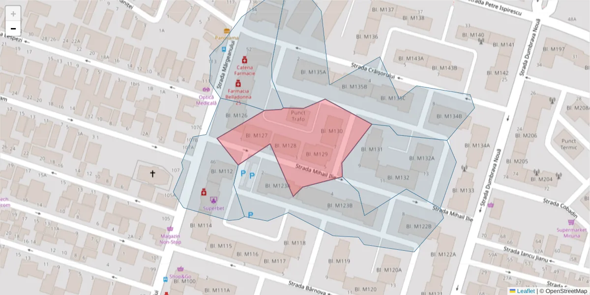 Hartă a codului poștal  și a codurilor poștale învecinate