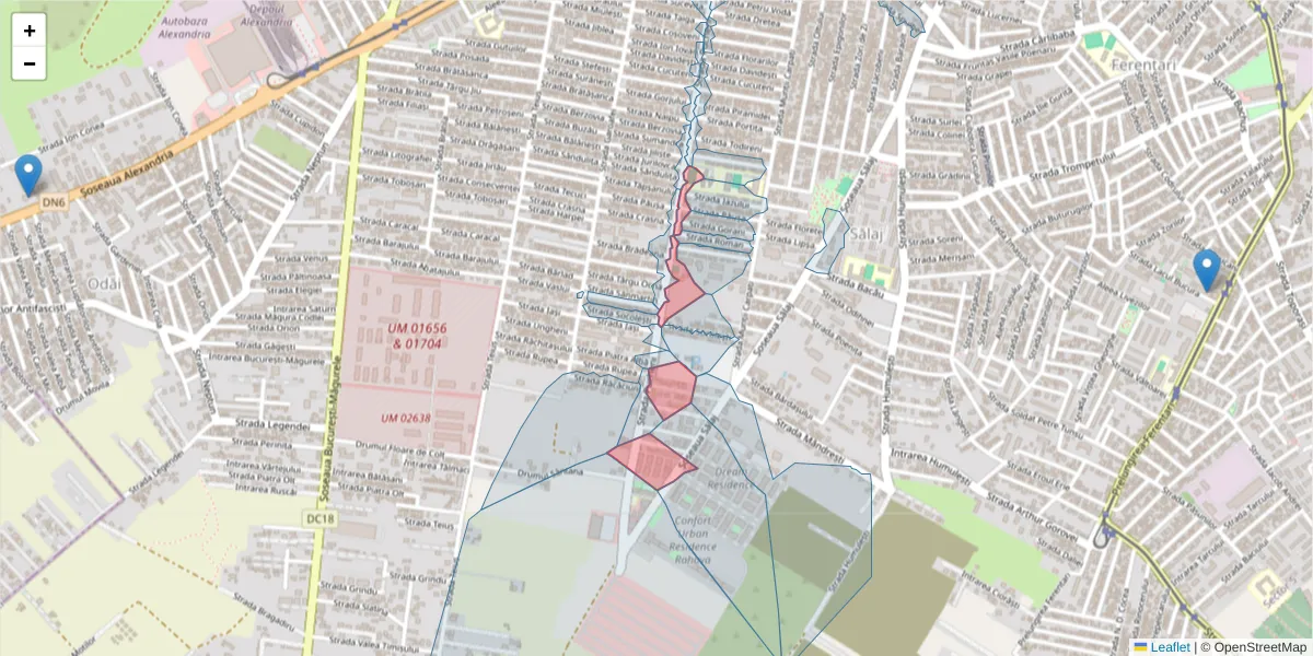 Hartă a codului poștal  și a codurilor poștale învecinate