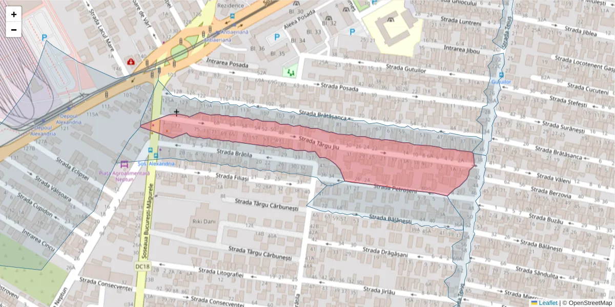 Hartă a codului poștal  și a codurilor poștale învecinate