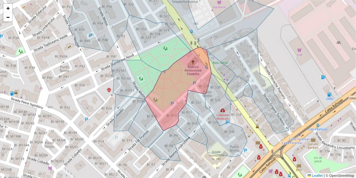 Hartă a codului poștal  și a codurilor poștale învecinate