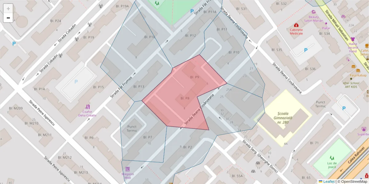 Hartă a codului poștal  și a codurilor poștale învecinate