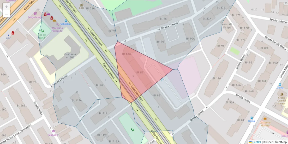 Hartă a codului poștal  și a codurilor poștale învecinate