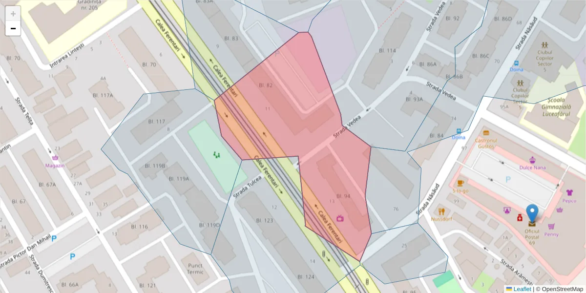 Hartă a codului poștal  și a codurilor poștale învecinate