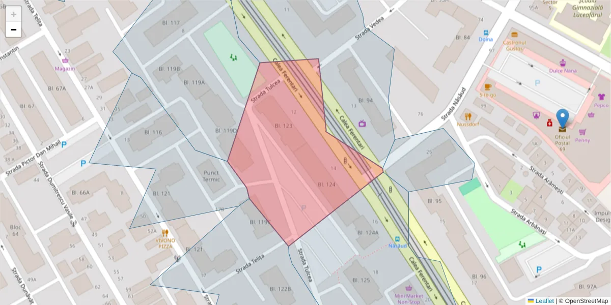 Hartă a codului poștal  și a codurilor poștale învecinate