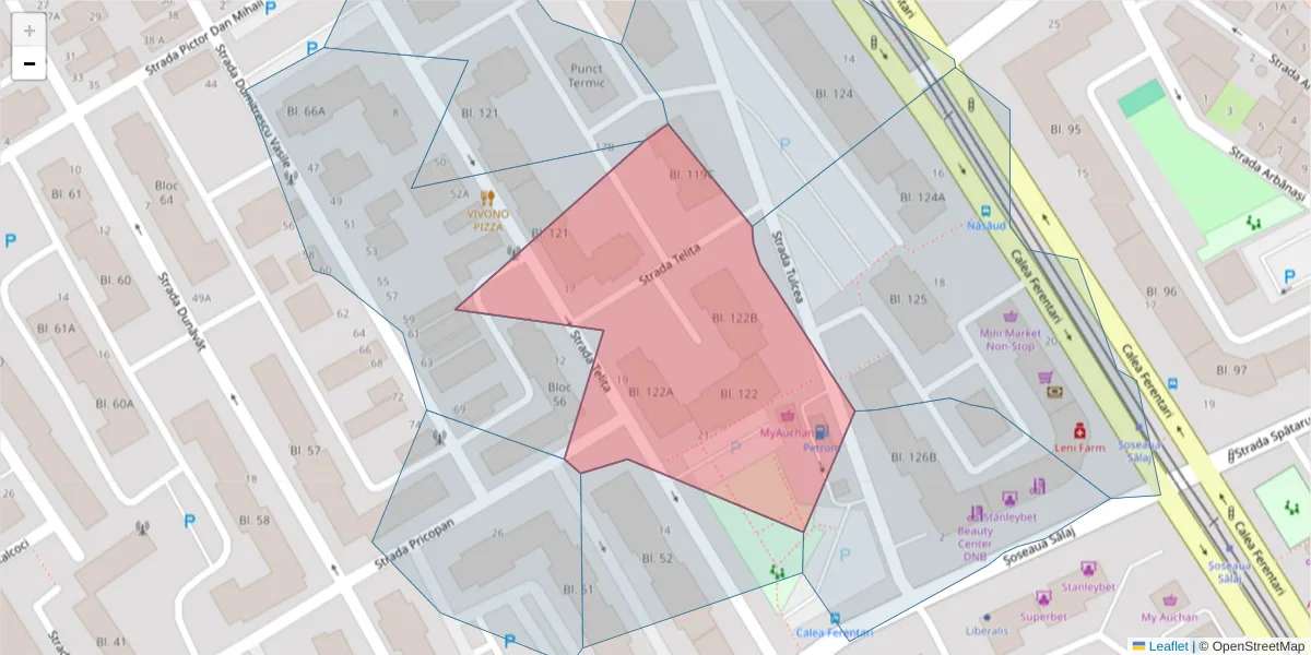 Hartă a codului poștal  și a codurilor poștale învecinate