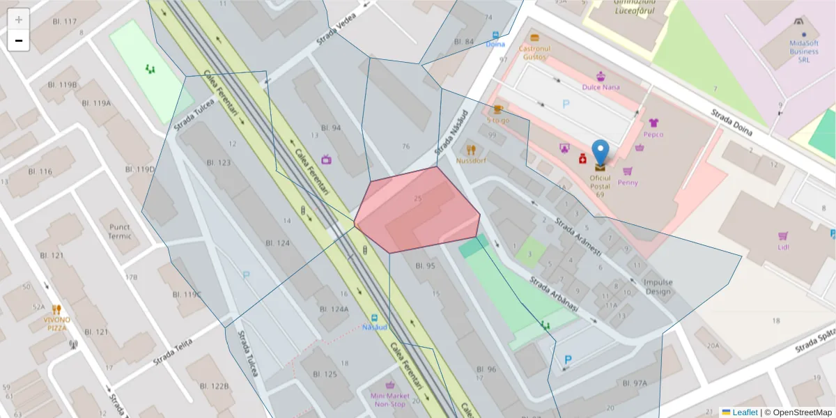 Hartă a codului poștal  și a codurilor poștale învecinate