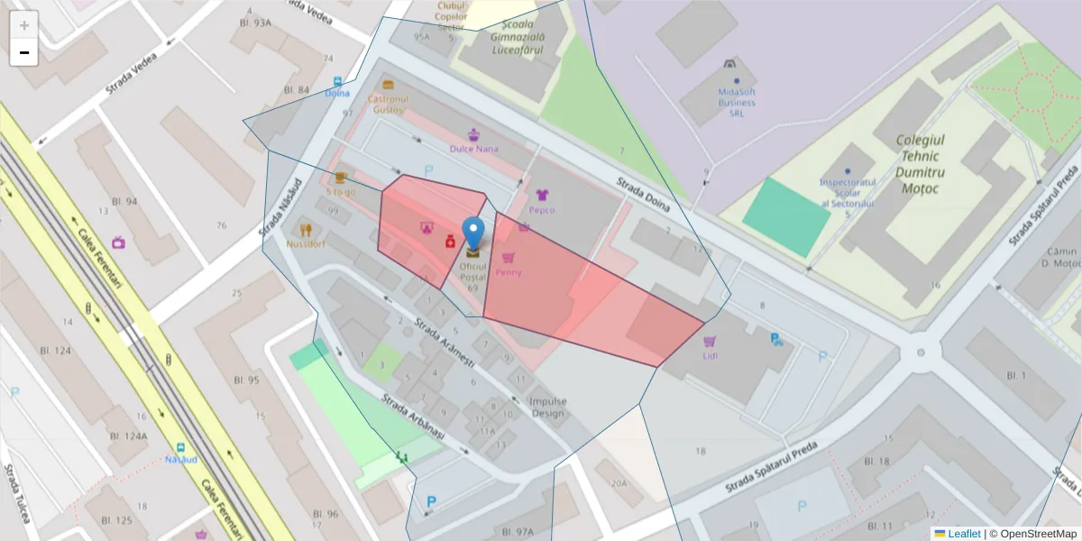 Hartă a codului poștal  și a codurilor poștale învecinate