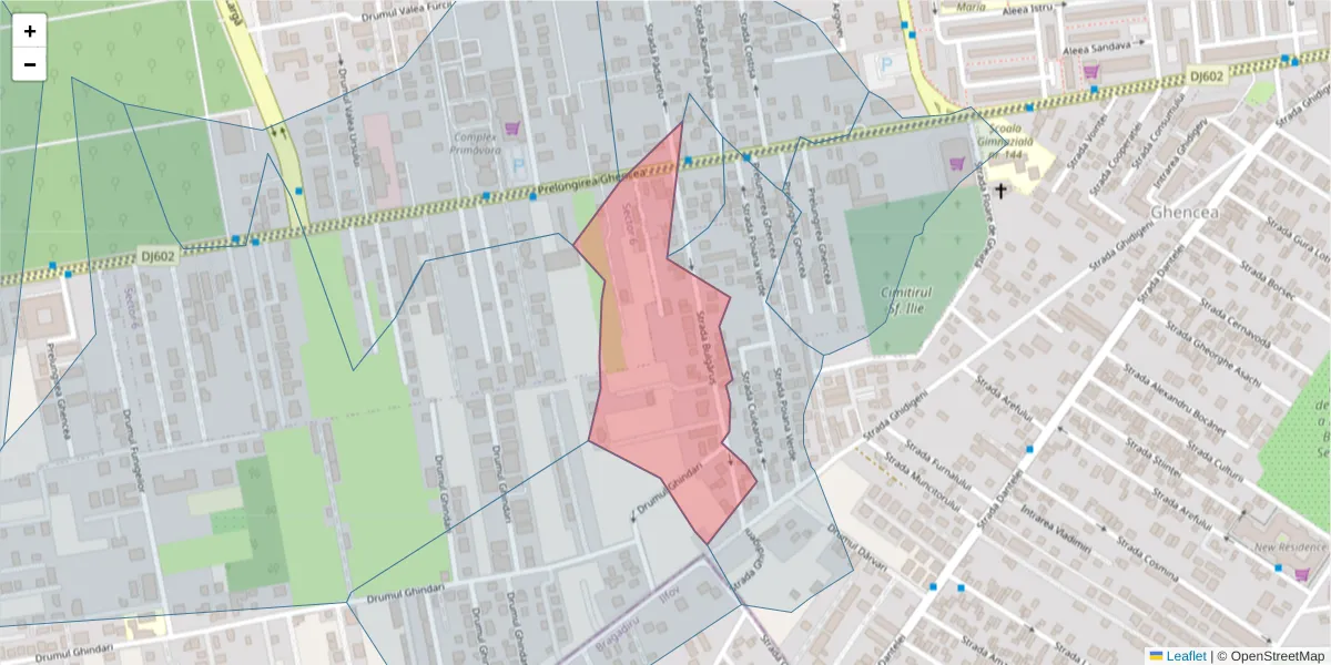 Hartă a codului poștal  și a codurilor poștale învecinate