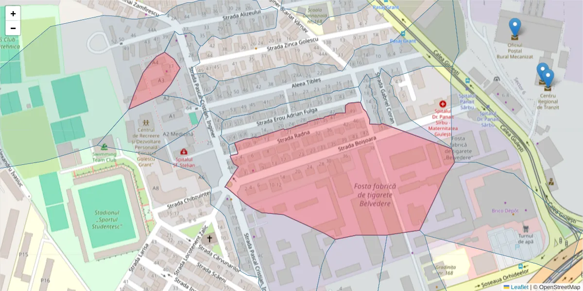 Hartă a codului poștal  și a codurilor poștale învecinate