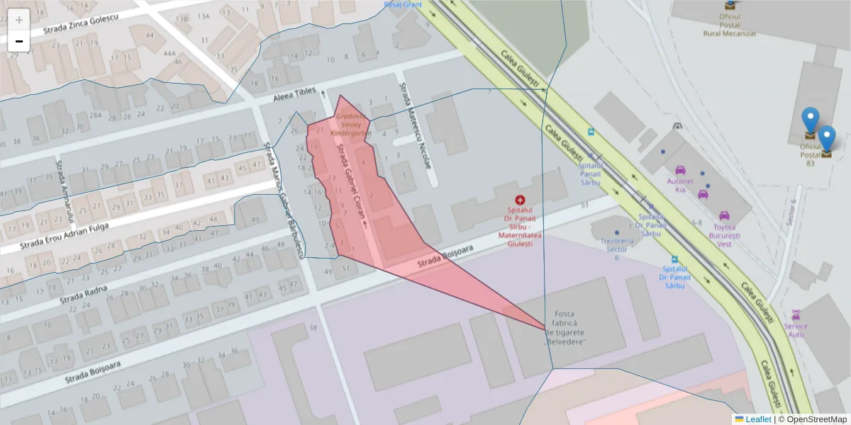 Hartă a codului poștal  și a codurilor poștale învecinate