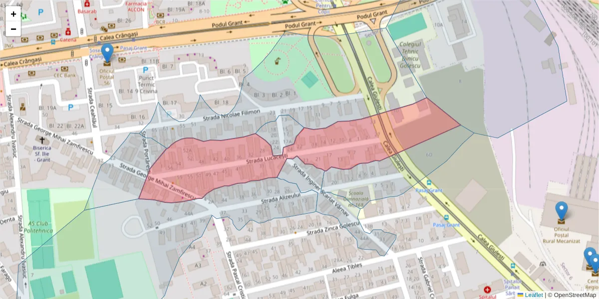 Hartă a codului poștal  și a codurilor poștale învecinate