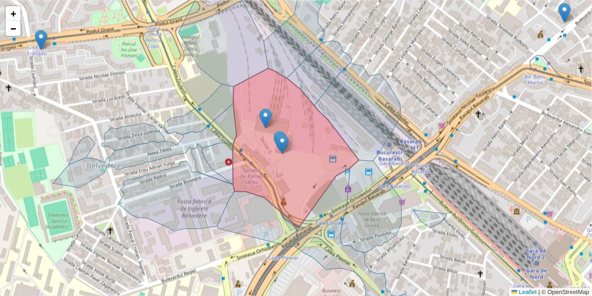 Hartă a codului poștal  și a codurilor poștale învecinate