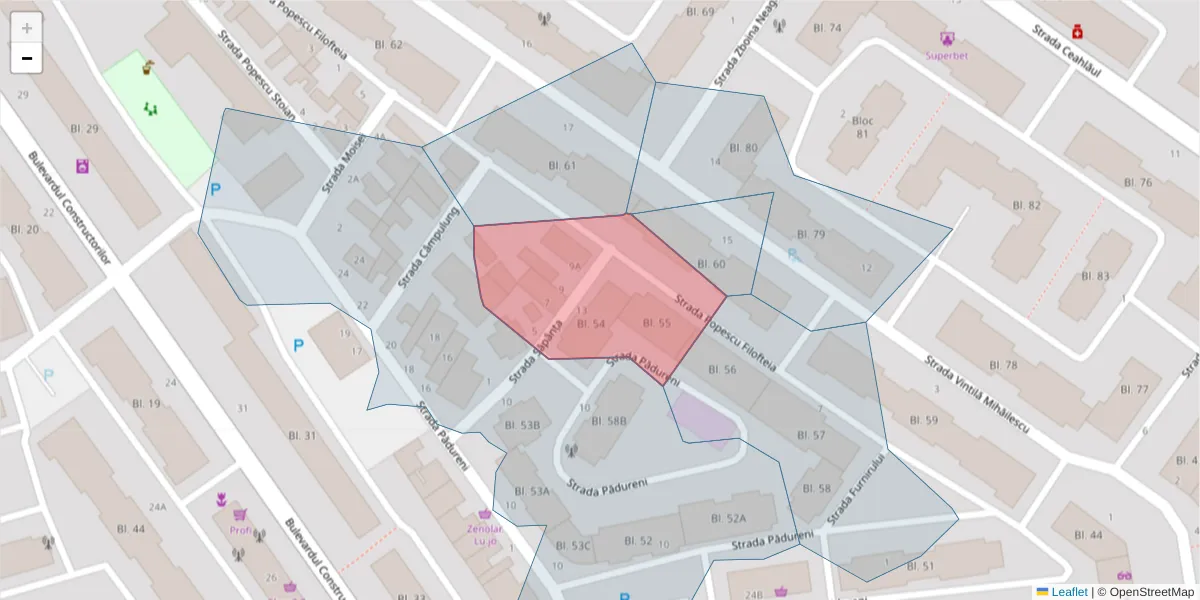 Hartă a codului poștal  și a codurilor poștale învecinate