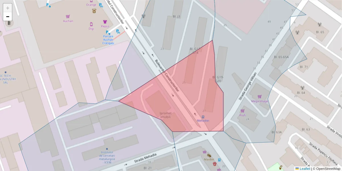 Hartă a codului poștal  și a codurilor poștale învecinate