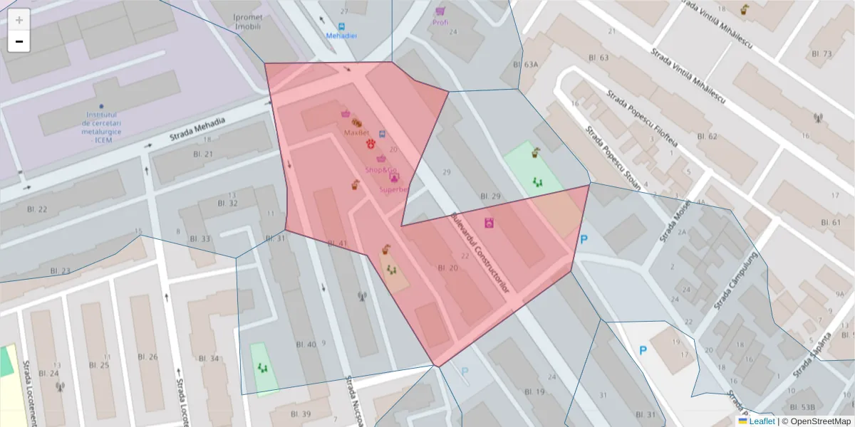 Hartă a codului poștal  și a codurilor poștale învecinate