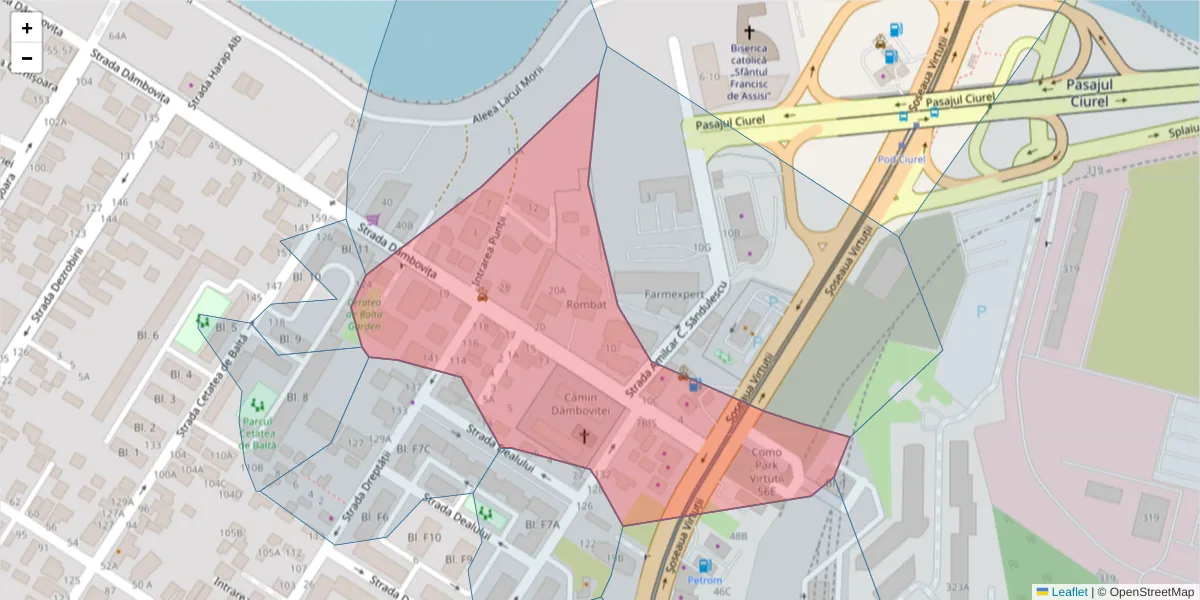 Hartă a codului poștal  și a codurilor poștale învecinate