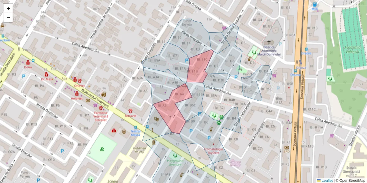 Hartă a codului poștal  și a codurilor poștale învecinate