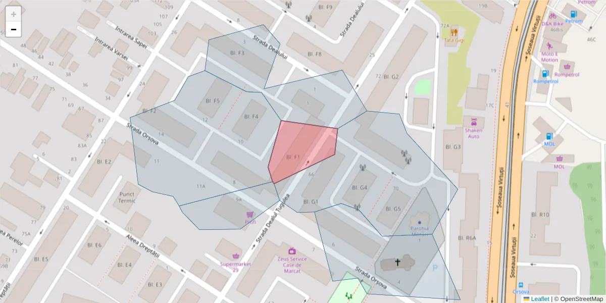 Hartă a codului poștal  și a codurilor poștale învecinate