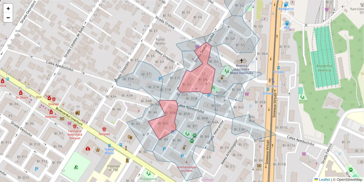 Hartă a codului poștal  și a codurilor poștale învecinate