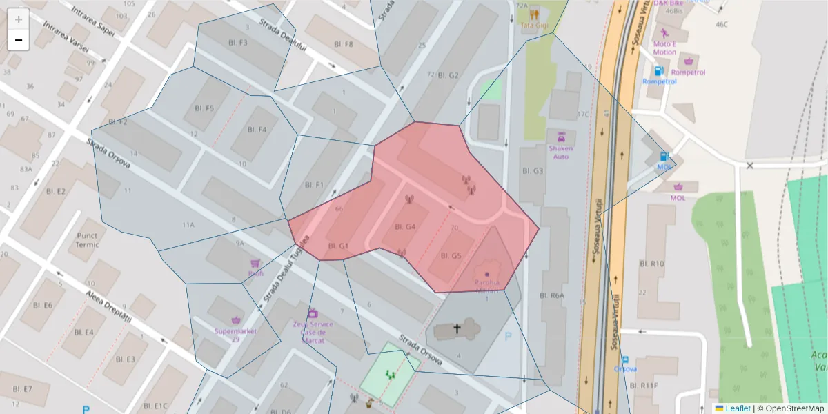 Hartă a codului poștal  și a codurilor poștale învecinate