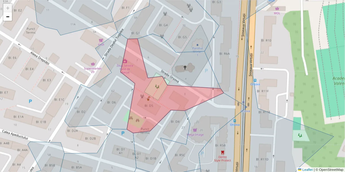 Hartă a codului poștal  și a codurilor poștale învecinate