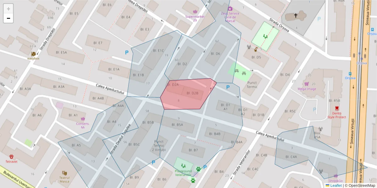 Hartă a codului poștal  și a codurilor poștale învecinate