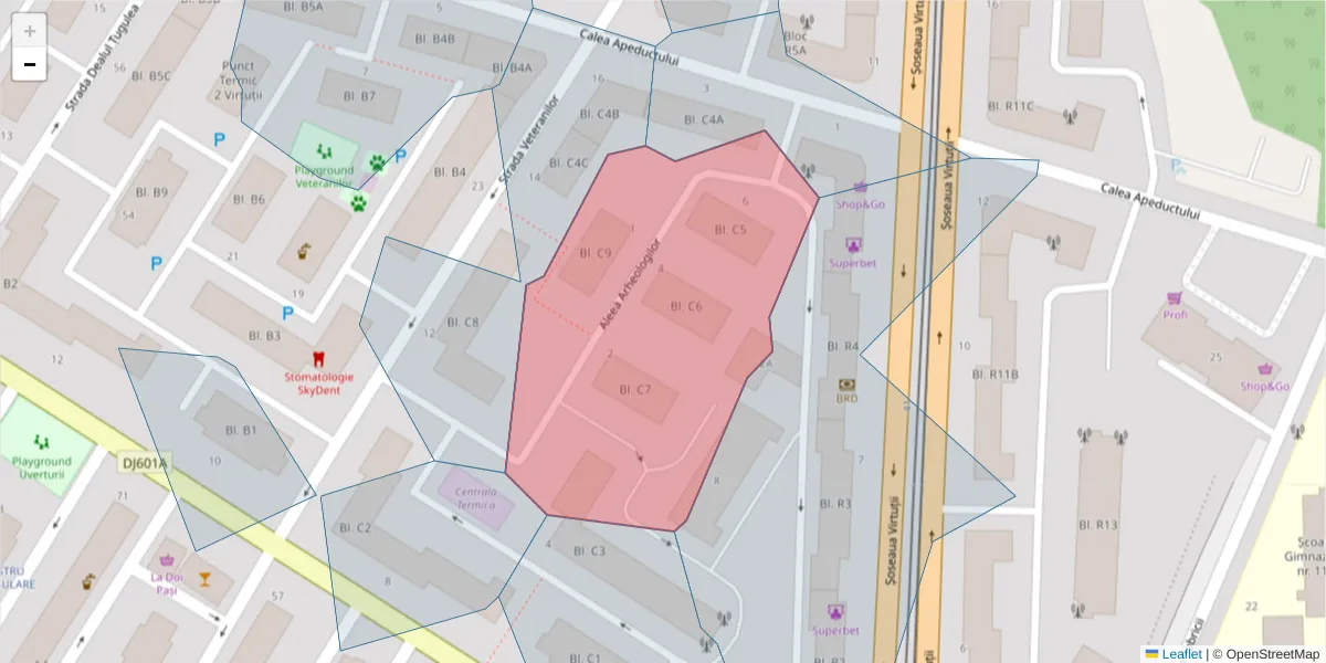 Hartă a codului poștal  și a codurilor poștale învecinate