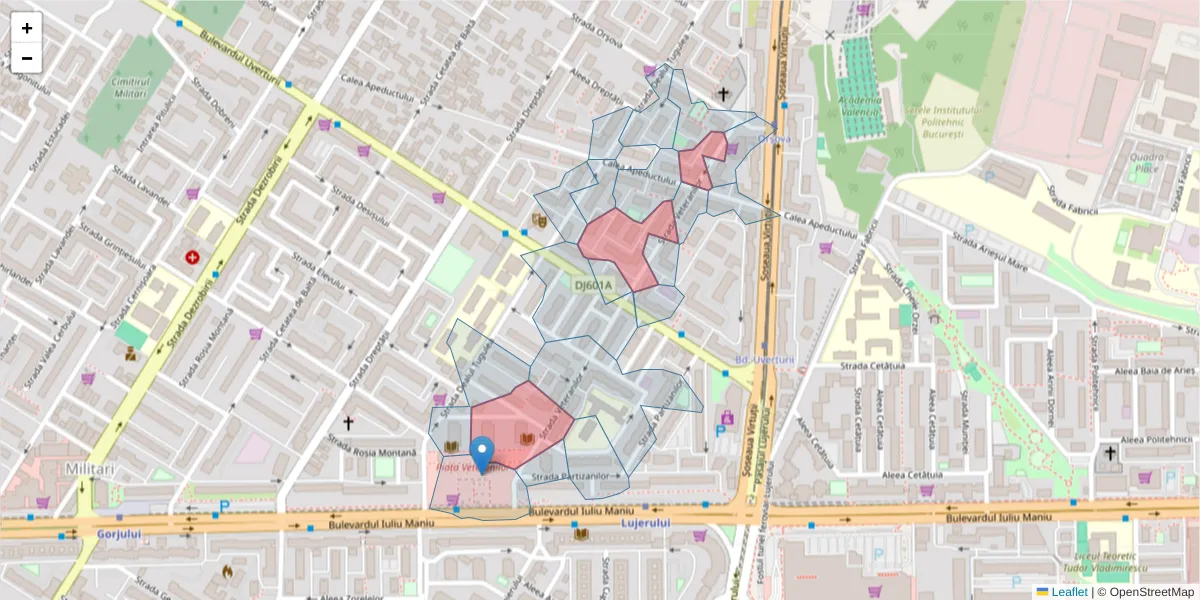 Hartă a codului poștal  și a codurilor poștale învecinate