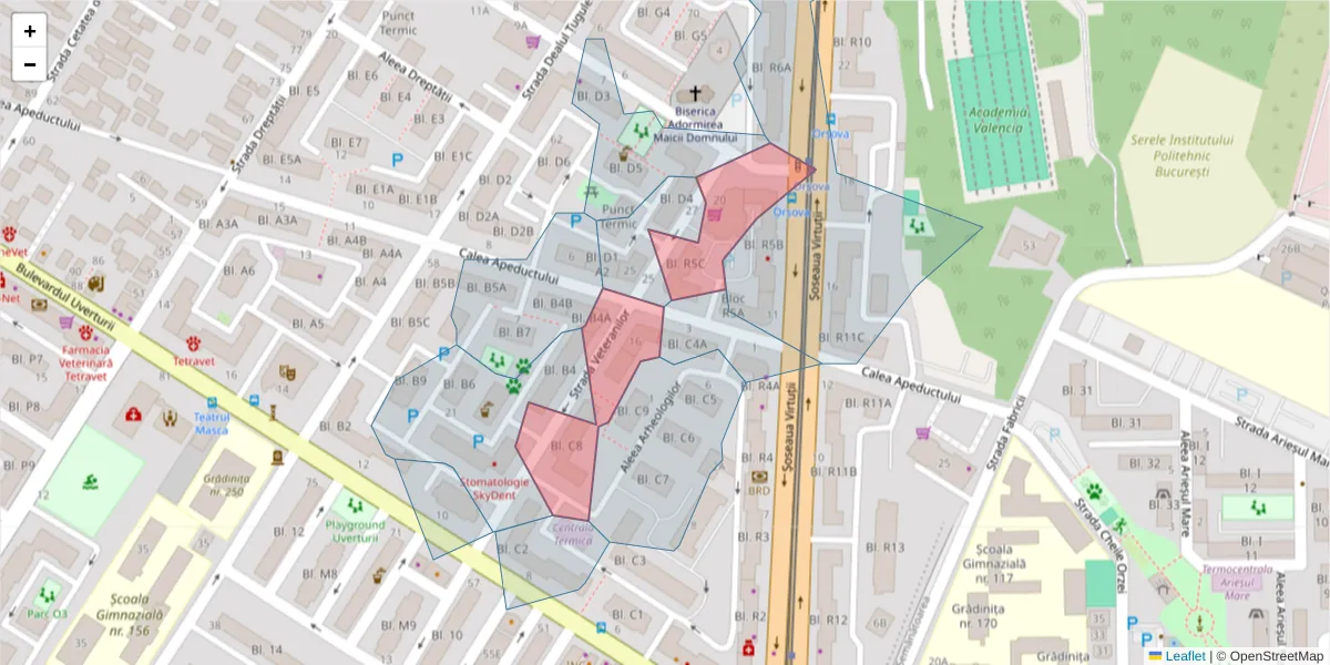 Hartă a codului poștal  și a codurilor poștale învecinate