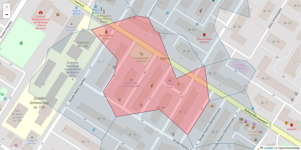 Hartă a codului poștal  și a codurilor poștale învecinate