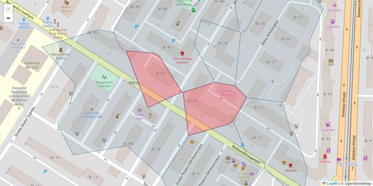 Hartă a codului poștal  și a codurilor poștale învecinate