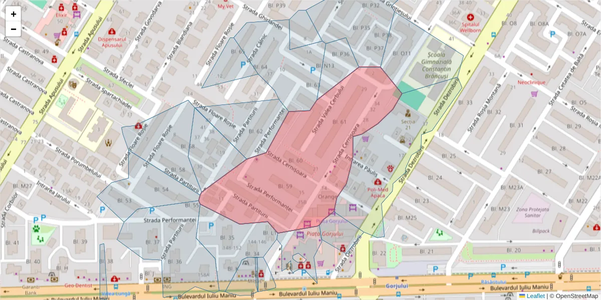 Hartă a codului poștal  și a codurilor poștale învecinate