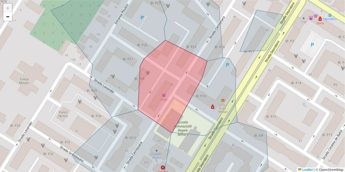 Hartă a codului poștal  și a codurilor poștale învecinate