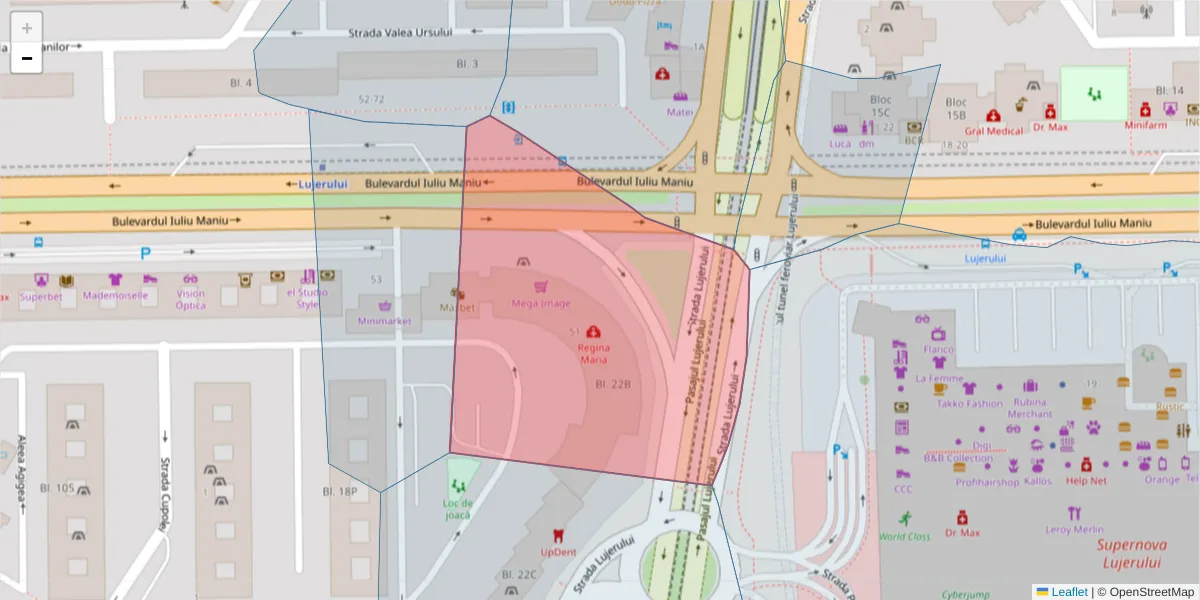 Hartă a codului poștal  și a codurilor poștale învecinate