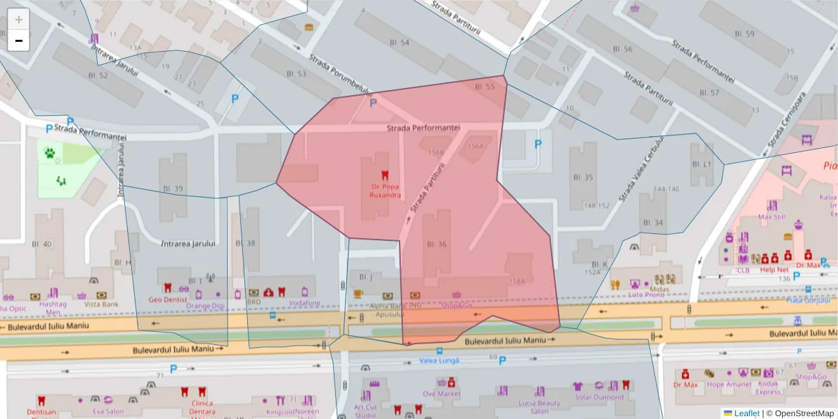 Hartă a codului poștal  și a codurilor poștale învecinate