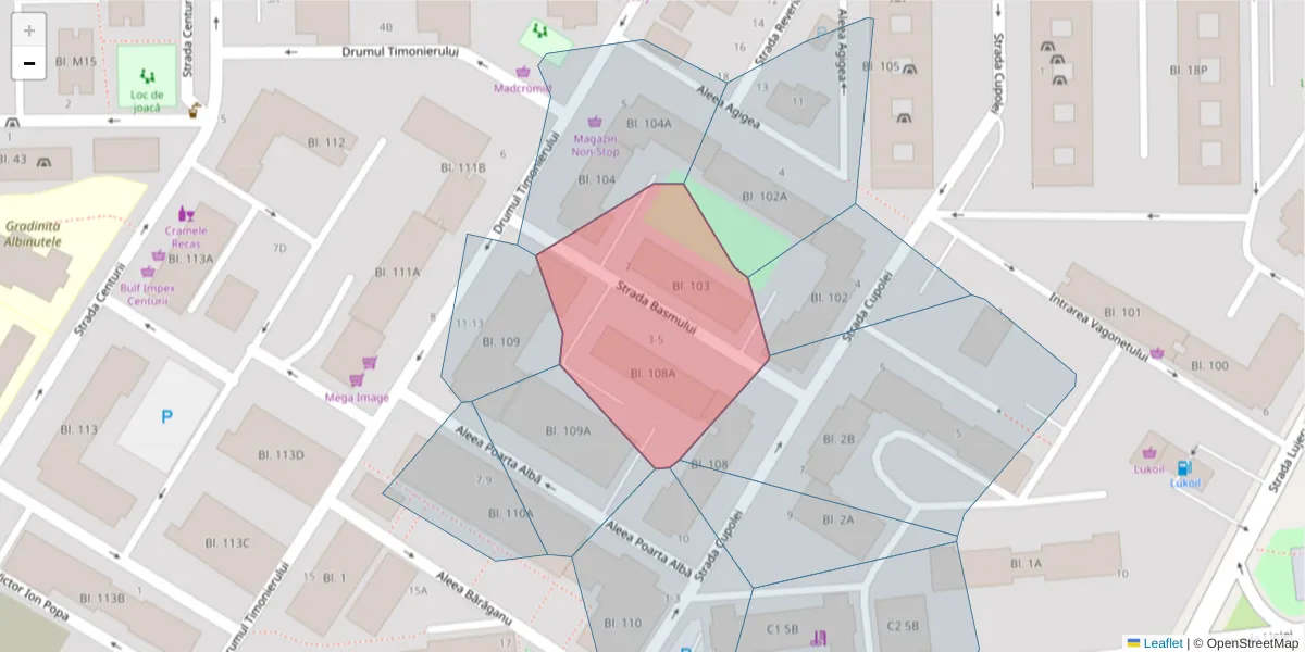 Hartă a codului poștal  și a codurilor poștale învecinate