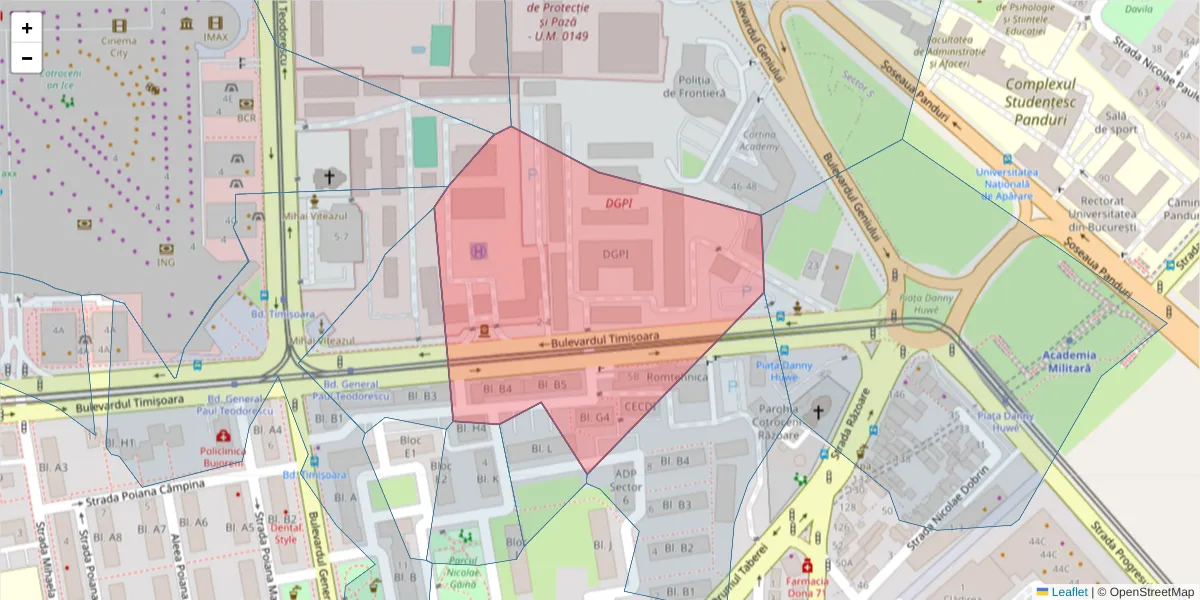 Hartă a codului poștal  și a codurilor poștale învecinate