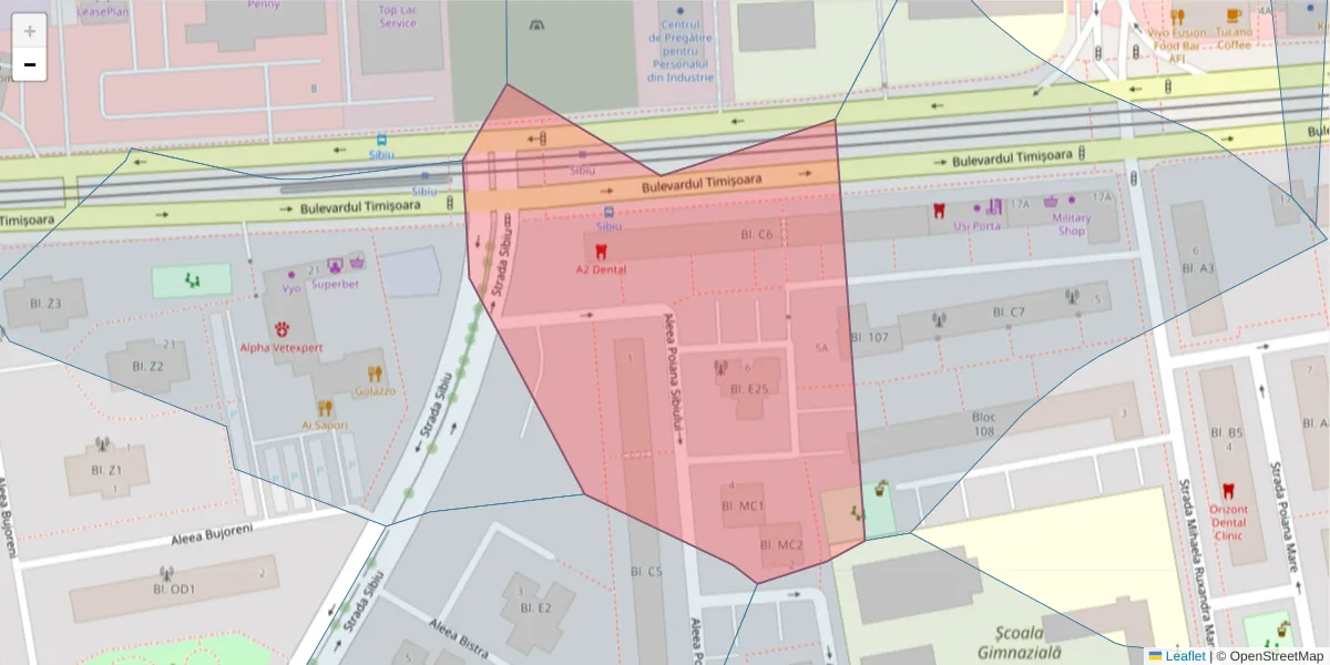 Hartă a codului poștal  și a codurilor poștale învecinate
