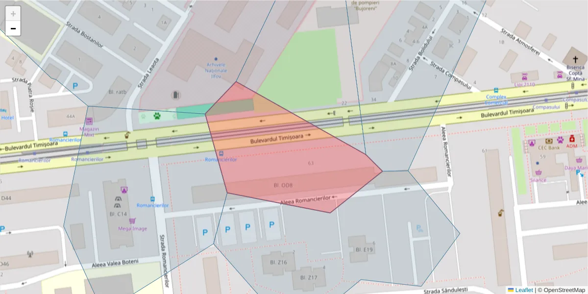 Hartă a codului poștal  și a codurilor poștale învecinate