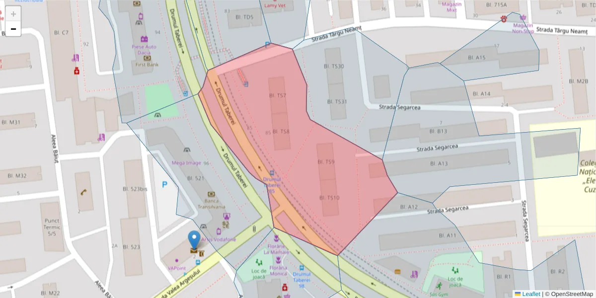 Hartă a codului poștal  și a codurilor poștale învecinate