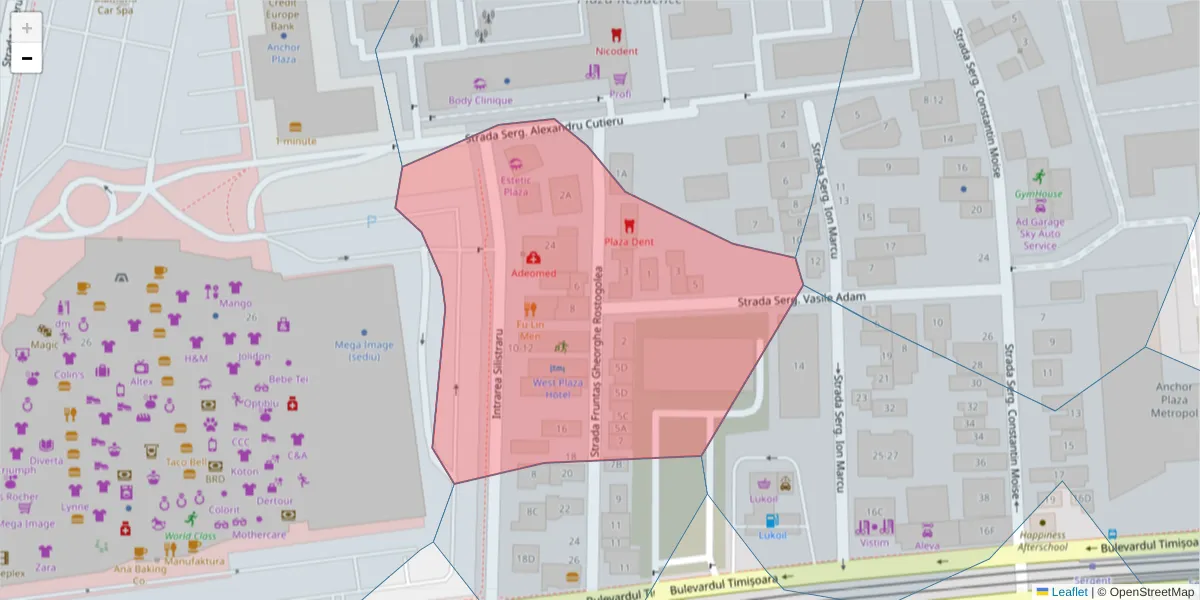 Hartă a codului poștal  și a codurilor poștale învecinate