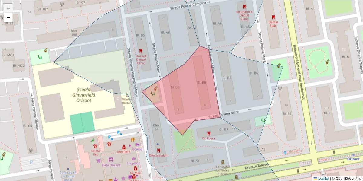 Hartă a codului poștal  și a codurilor poștale învecinate