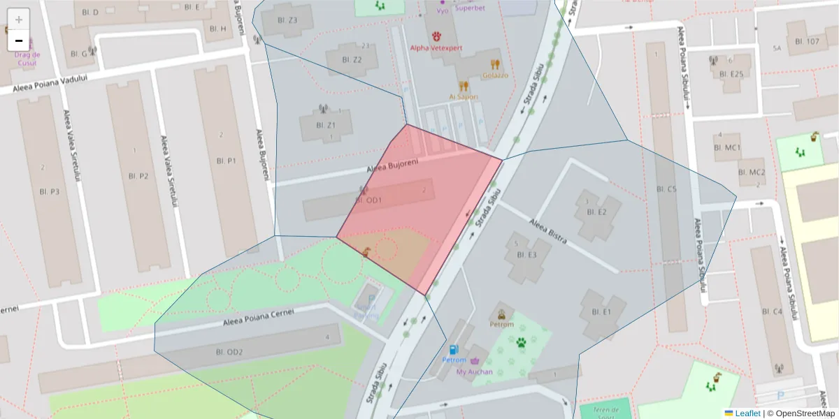 Hartă a codului poștal  și a codurilor poștale învecinate