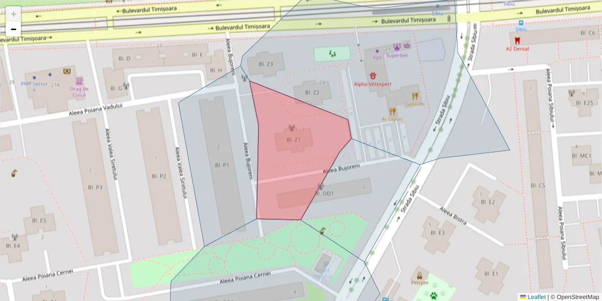 Hartă a codului poștal  și a codurilor poștale învecinate