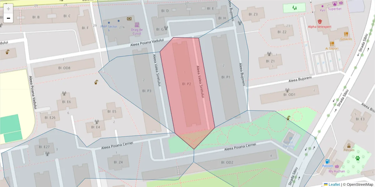 Hartă a codului poștal  și a codurilor poștale învecinate