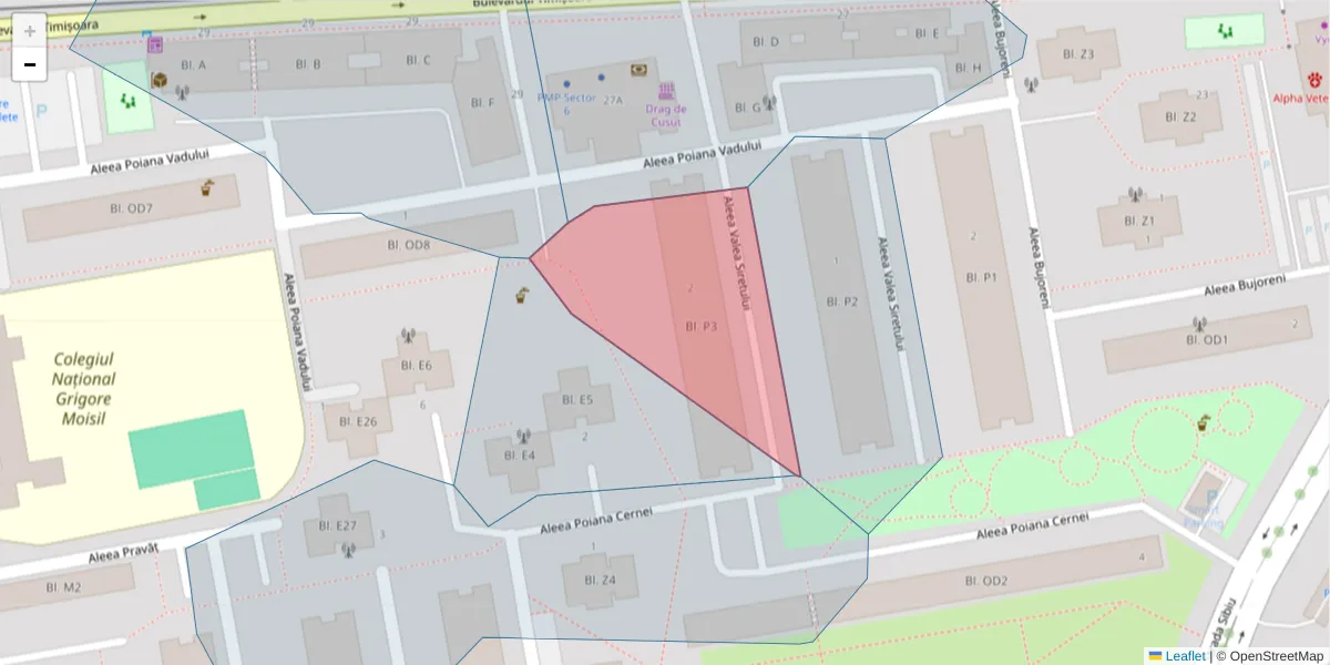 Hartă a codului poștal  și a codurilor poștale învecinate