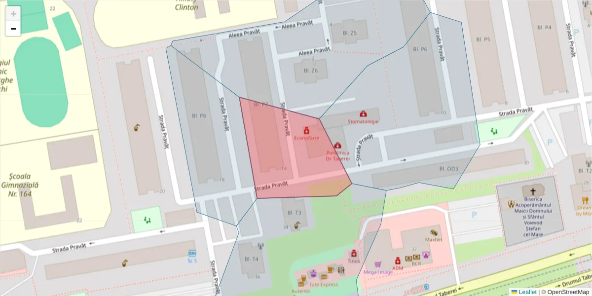 Hartă a codului poștal  și a codurilor poștale învecinate