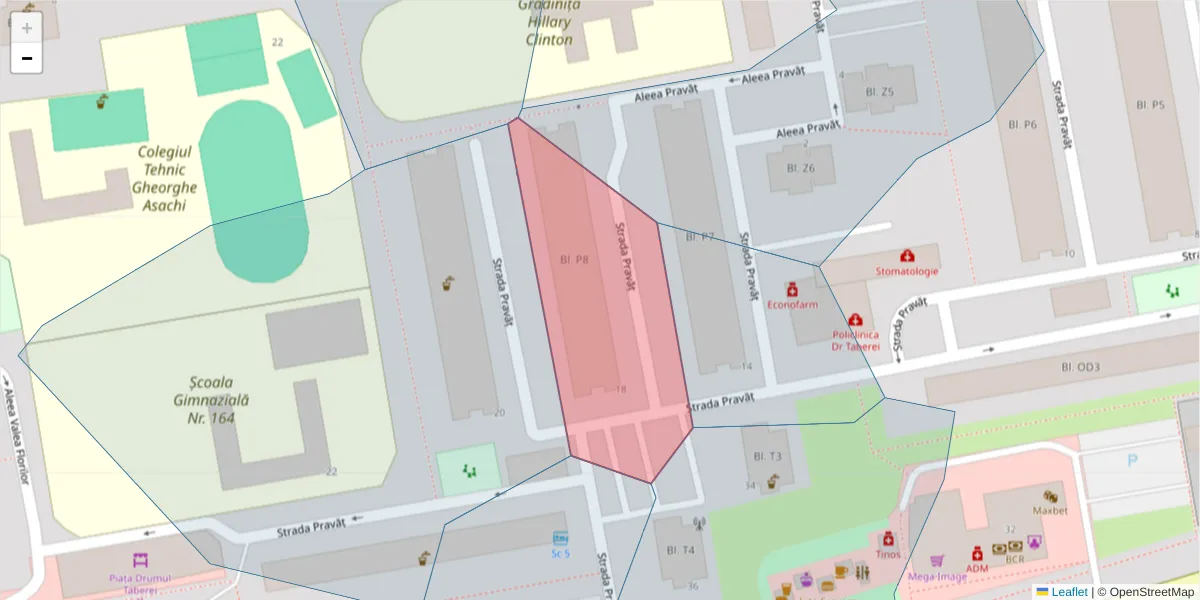 Hartă a codului poștal  și a codurilor poștale învecinate