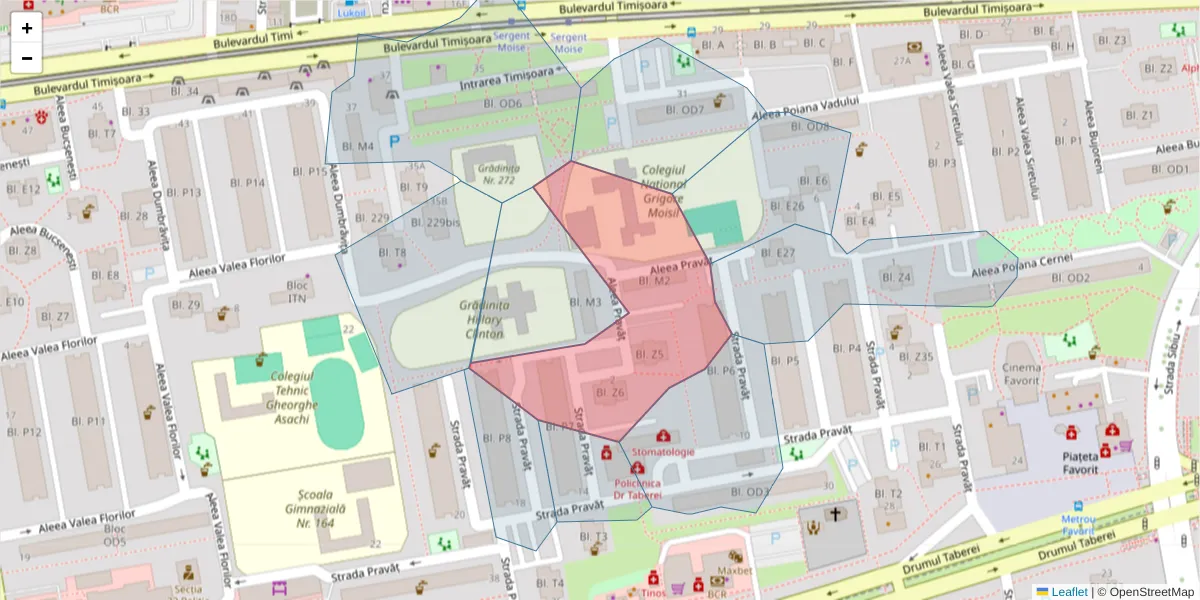 Hartă a codului poștal  și a codurilor poștale învecinate